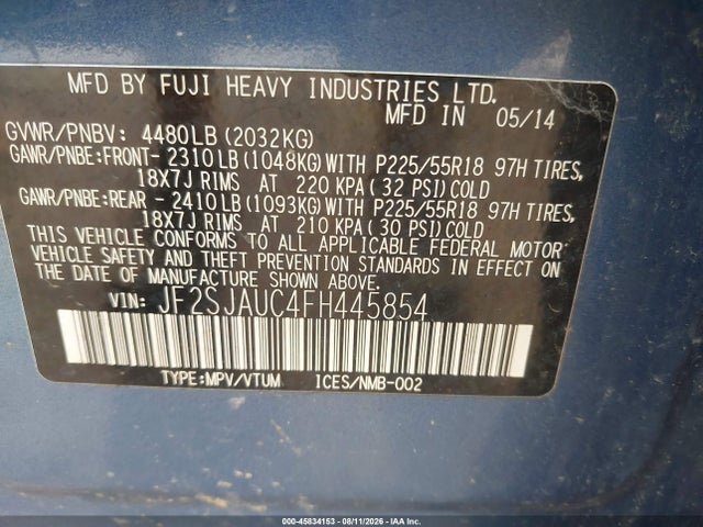 Auction sale of the 2015 Subaru Forester 2.5i Touring, vin: JF2SJAUC4FH445854, lot number: 45834153