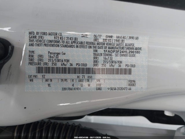 1FADP3F24HL296180 Ford FOCUS SE