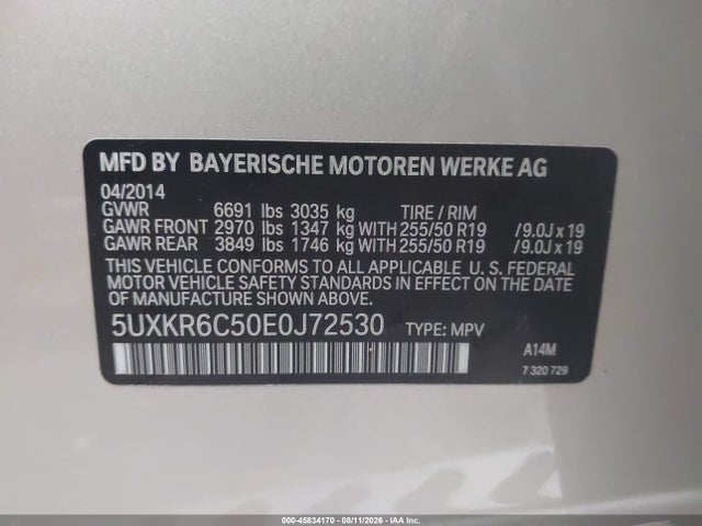 Aukcja sprzedaży 2014 Bmw X5 Xdrive50i, vin: 5UXKR6C50E0J72530, numer aukcji: 45834170