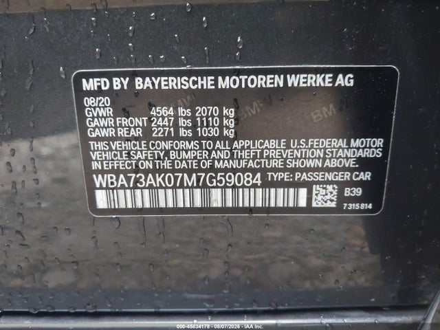Aukcja sprzedaży 2021 Bmw 228i Gran Coupe Xdrive, vin: WBA73AK07M7G59084, numer aukcji: 45834178