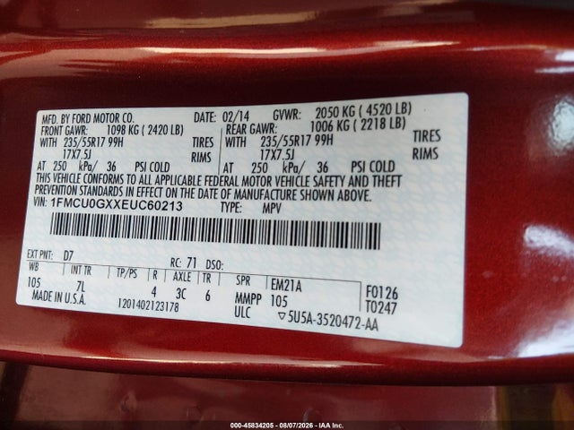 Ford ESCAPE SE 2014 1FMCU0GXXEUC60213 Image 9