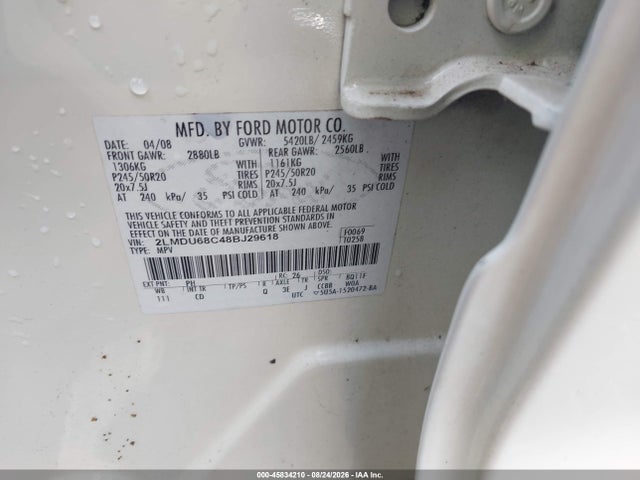 Продаж на аукціоні авто 2008 Lincoln Mkx, vin: 2LMDU68C48BJ29618, номер лоту: 45834210