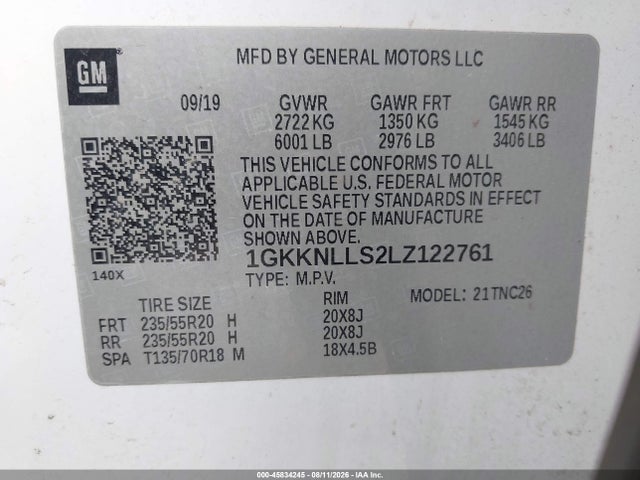 2020 Gmc Acadia Awd At4 მანქანა იყიდება აუქციონზე, vin: 1GKKNLLS2LZ122761, აუქციონის ნომერი: 45834245