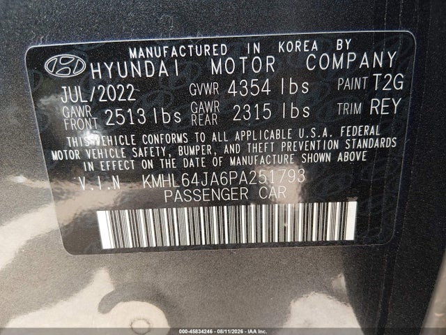 2023 Hyundai Sonata Sel მანქანა იყიდება აუქციონზე, vin: KMHL64JA6PA251793, აუქციონის ნომერი: 45834246
