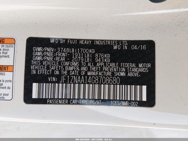 Aukcja sprzedaży 2016 Scion Fr-s, vin: JF1ZNAA14G8708680, numer aukcji: 45834258