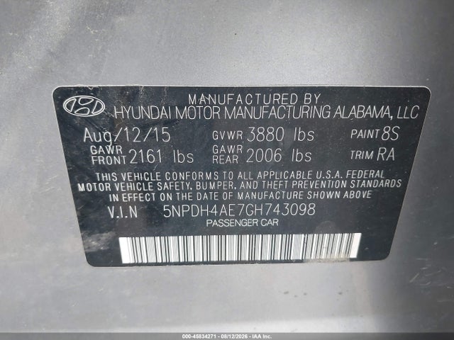 Aukcja sprzedaży 2016 Hyundai Elantra Se/sport/limited, vin: 5NPDH4AE7GH743098, numer aukcji: 45834271