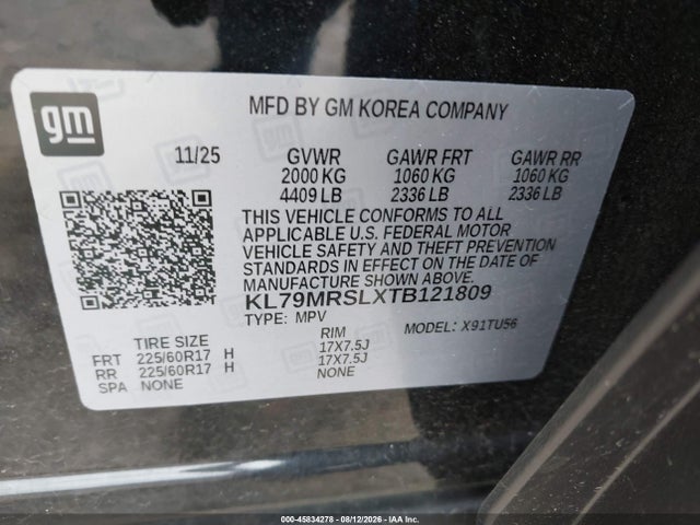 Продажа на аукционе авто 2026 Chevrolet Trailblazer Awd Lt, vin: KL79MRSLXTB121809, номер лота: 45834278
