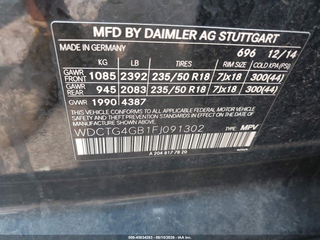Продаж на аукціоні авто 2015 Mercedes-benz Gla 250 4matic, vin: WDCTG4GB1FJ091302, номер лоту: 45834283