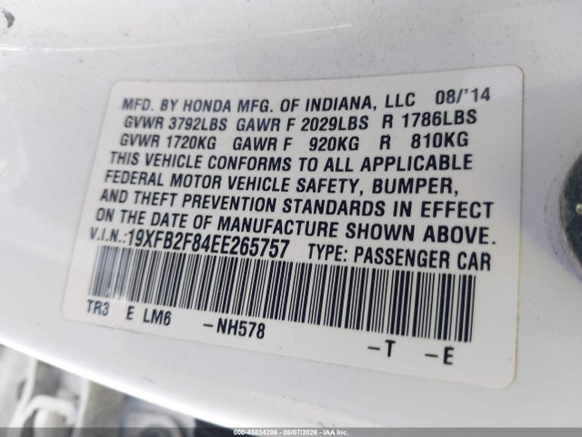 Honda CIVIC EX 2014 19XFB2F84EE265757 Image 9