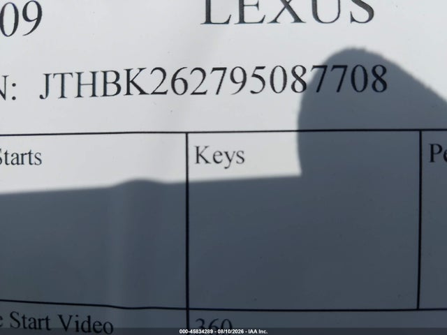 45834289 :رقم المزاد ، JTHBK262795087708 vin ، 2009 Lexus Is 250 مزاد بيع
