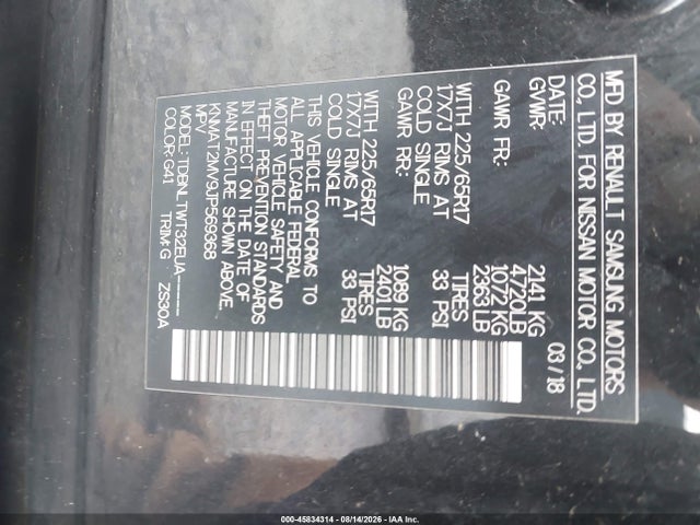 Aukcja sprzedaży 2018 Nissan Rogue Sv, vin: KNMAT2MV9JP569368, numer aukcji: 45834314