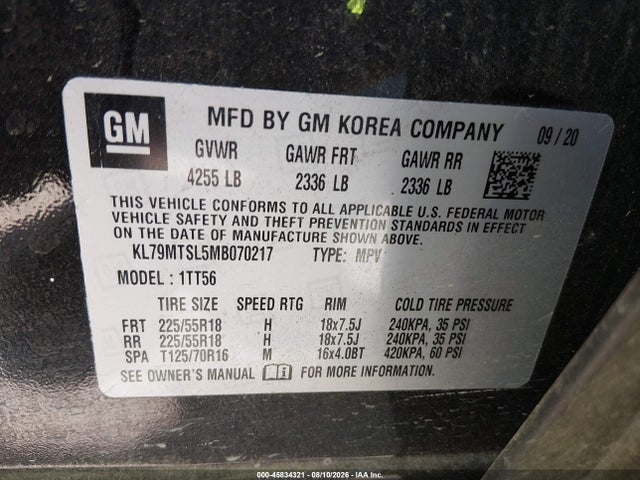 45834321 :رقم المزاد ، KL79MTSL5MB070217 vin ، 2021 Chevrolet Trailblazer Fwd Rs مزاد بيع