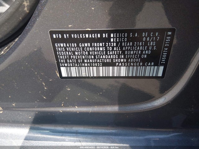Aukcja sprzedaży 2017 Volkswagen Jetta 1.4t Se, vin: 3VWDB7AJ1HM410632, numer aukcji: 45834353