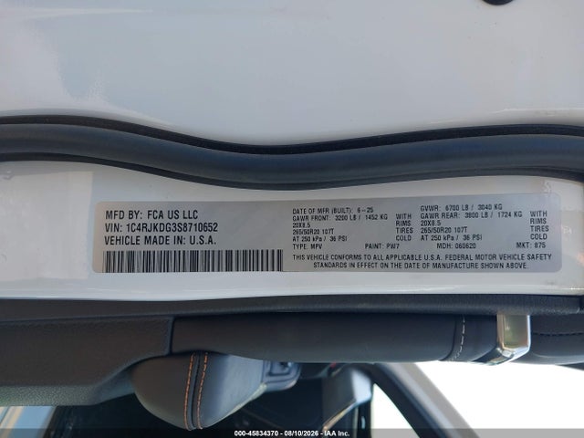 Продаж на аукціоні авто 2025 Jeep Grand Cherokee L Overland 4x4, vin: 1C4RJKDG3S8710652, номер лоту: 45834370