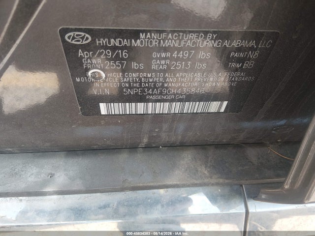 45834383 :رقم المزاد ، 5NPE34AF9GH435846 vin ، 2016 Hyundai Sonata Limited مزاد بيع