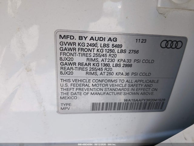 Продаж на аукціоні авто 2024 Audi Q5 Sportback Premium Plus 45 Tfsi S Line Quattro S Tronic, vin: WA15AAFY3R2041529, номер лоту: 45834384
