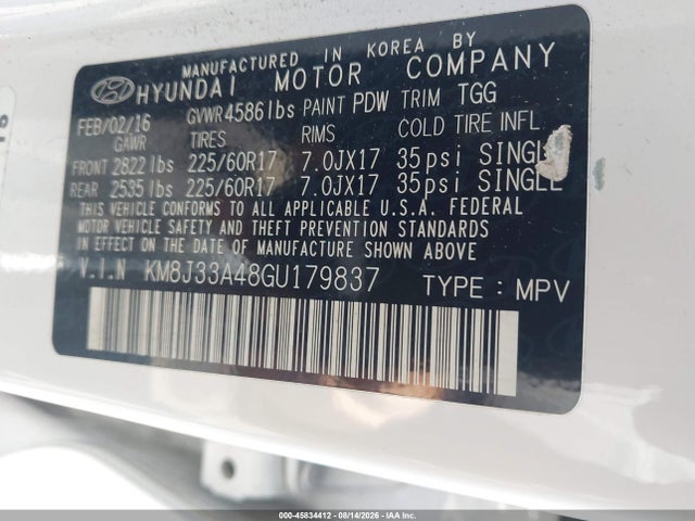 Продаж на аукціоні авто 2016 Hyundai Tucson Se, vin: KM8J33A48GU179837, номер лоту: 45834412