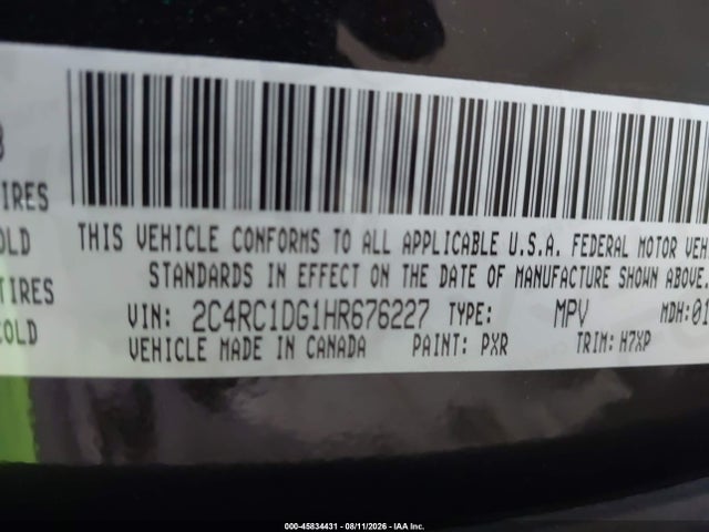 45834431 :رقم المزاد ، 2C4RC1DG1HR676227 vin ، 2017 Chrysler Pacifica Touring مزاد بيع
