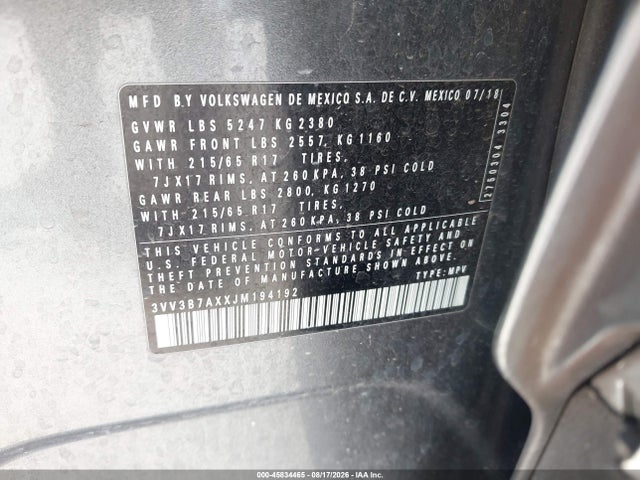 Продажа на аукционе авто 2018 Volkswagen Tiguan 2.0t Se/2.0t Sel, vin: 3VV3B7AXXJM194192, номер лота: 45834465