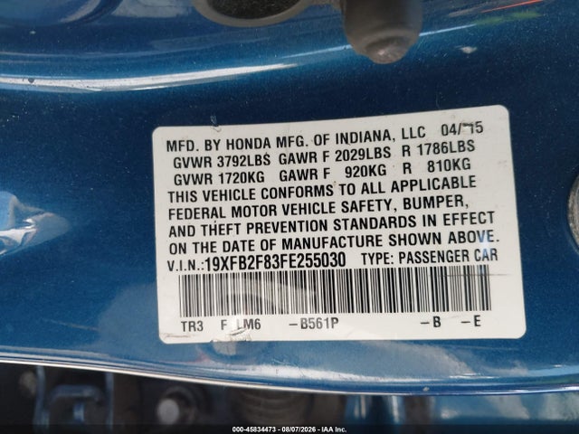 Honda CIVIC EX 2015 19XFB2F83FE255030 Image 9