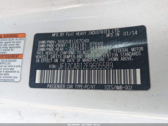 Продаж на аукціоні авто 2014 Subaru Brz Premium, vin: JF1ZCAB12E9605589, номер лоту: 45834491