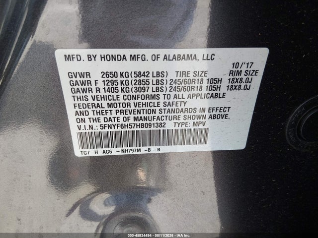 Honda Pilot Ex-l 2017 5FNYF6H57HB091382 Image 9