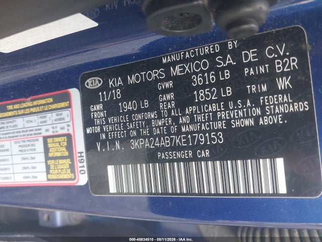 Продажа на аукционе авто 2019 Kia Rio S, vin: 3KPA24AB7KE179153, номер лота: 45834510