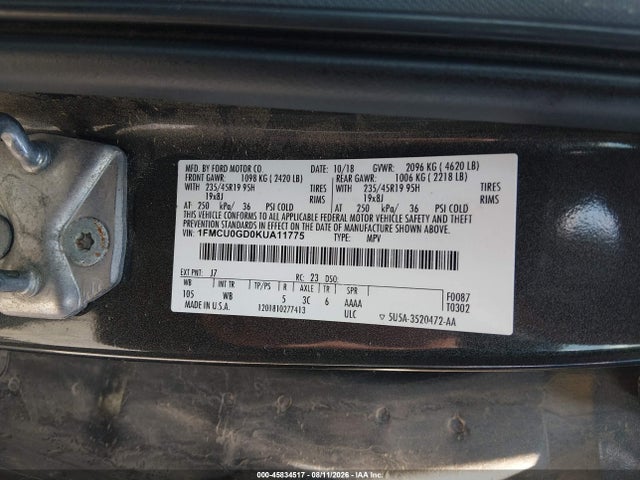 2019 Ford Escape Se მანქანა იყიდება აუქციონზე, vin: 1FMCU0GD0KUA11775, აუქციონის ნომერი: 45834517