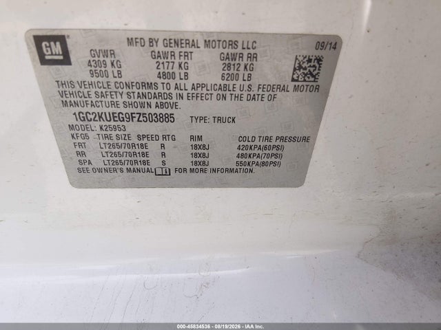 1GC2KUEG9FZ503885 Chevrolet Silverado 2500hd Built After Aug 14 Work Truck