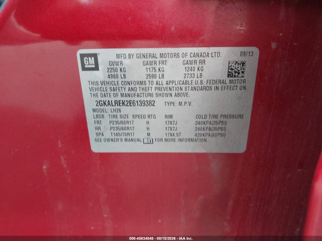 Aukcja sprzedaży 2014 Gmc Terrain Sle-2, vin: 2GKALREK2E6139382, numer aukcji: 45834546