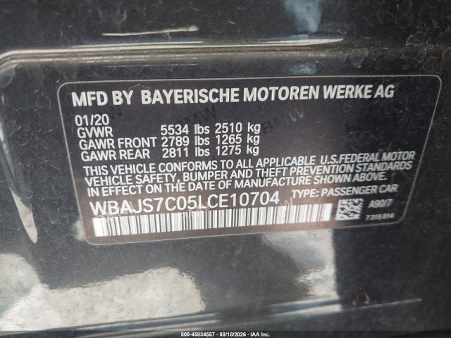 Aukcja sprzedaży 2020 Bmw M550i Xdrive, vin: WBAJS7C05LCE10704, numer aukcji: 45834557