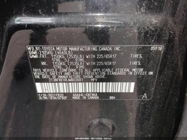 Продажа на аукционе авто 2018 Toyota Rav4 Le, vin: 2T3BFREV8JW802681, номер лота: 45834563