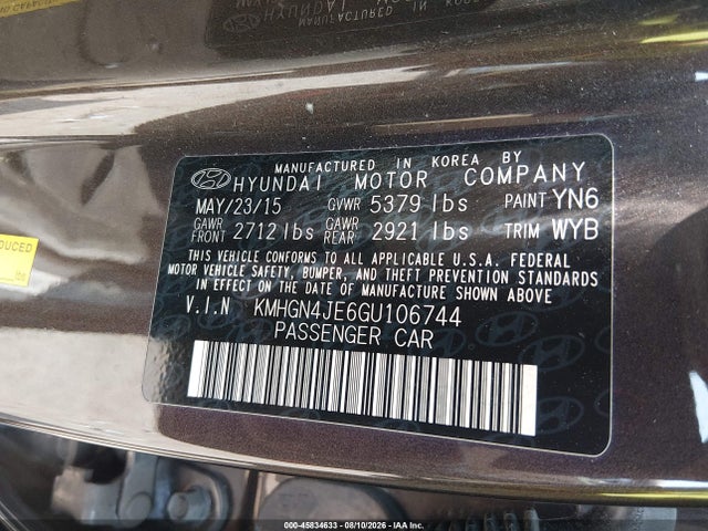Hyundai Genesis 3.8 2016 KMHGN4JE6GU106744 Image 9