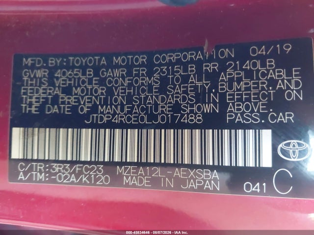 Toyota COROLLA SE 2020 JTDP4RCE0LJ017488 Image 9