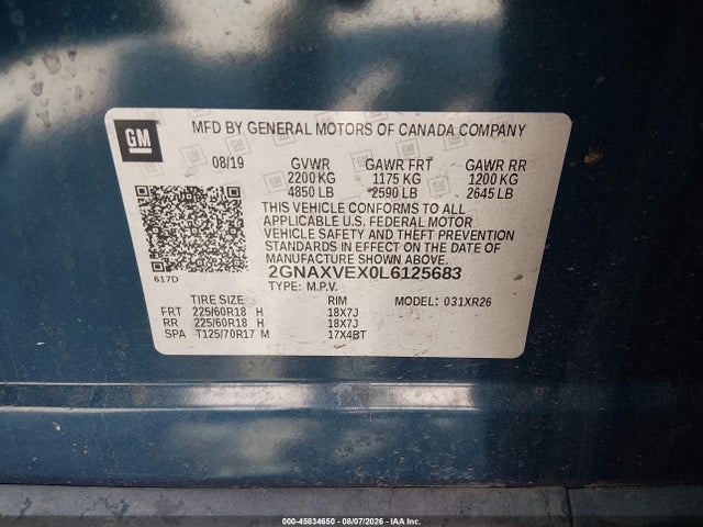 2GNAXVEX0L6125683 Chevrolet Equinox Awd Lt 2.0l Turbo