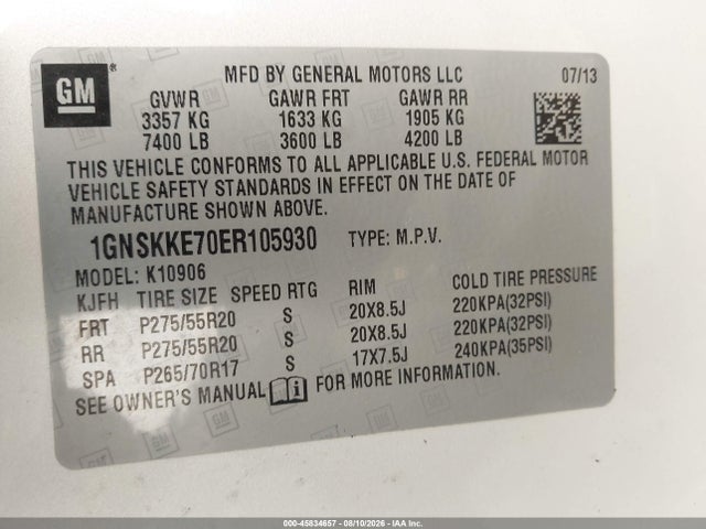 45834657 :رقم المزاد ، 1GNSKKE70ER105930 vin ، 2014 Chevrolet Suburban Ltz مزاد بيع