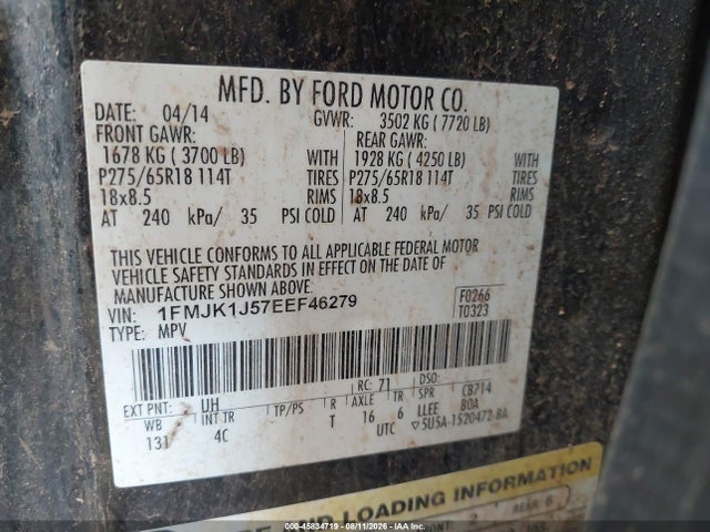 1FMJK1J57EEF46279 Ford Expedition El Xlt
