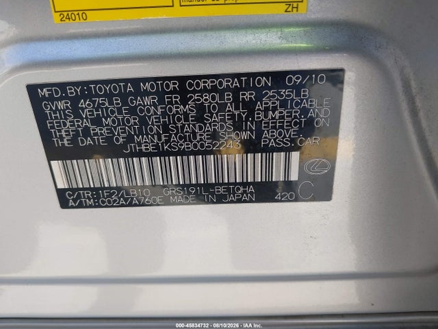Продаж на аукціоні авто 2011 Lexus Gs 350, vin: JTHBE1KS9B0052243, номер лоту: 45834732