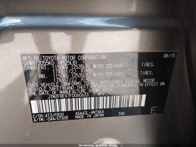 Toyota RAV4 LE 2015 JTMZFREV7FD060633 Image 9