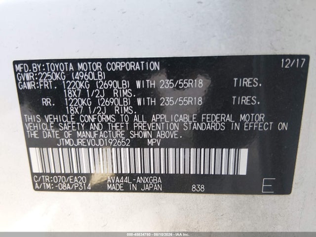 JTMDJREV0JD192652 Toyota Rav4 Hybrid Limited