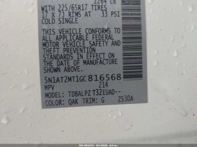 Продаж на аукціоні авто 2016 Nissan Rogue S/sl/sv, vin: 5N1AT2MT1GC816568, номер лоту: 45834784