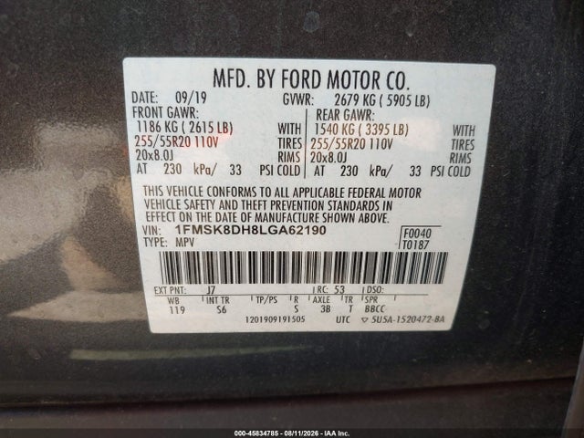Aukcja sprzedaży 2020 Ford Explorer Xlt, vin: 1FMSK8DH8LGA62190, numer aukcji: 45834785