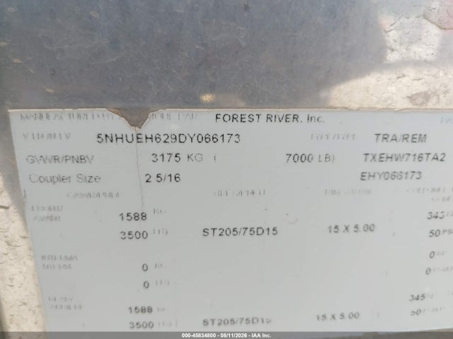 Продажа на аукционе авто 2013 Forest River Cargo, vin: 5NHUEH629DY066173, номер лота: 45834800
