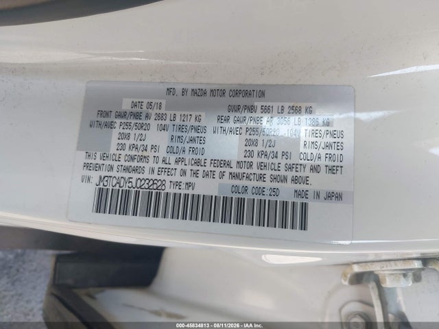 45834813 :رقم المزاد ، JM3TCADY5J0232628 vin ، 2018 Mazda Cx-9 Grand Touring مزاد بيع