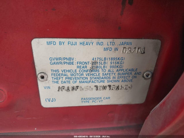 Продаж на аукціоні авто 2002 Subaru Forester S, vin: JF1SF65672H731624, номер лоту: 45834816