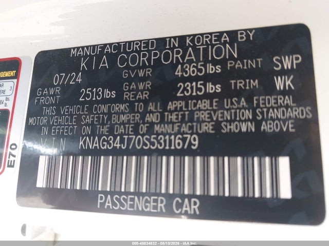 Продажа на аукционе авто 2025 Kia K5 Ex, vin: KNAG34J70S5311679, номер лота: 45834832