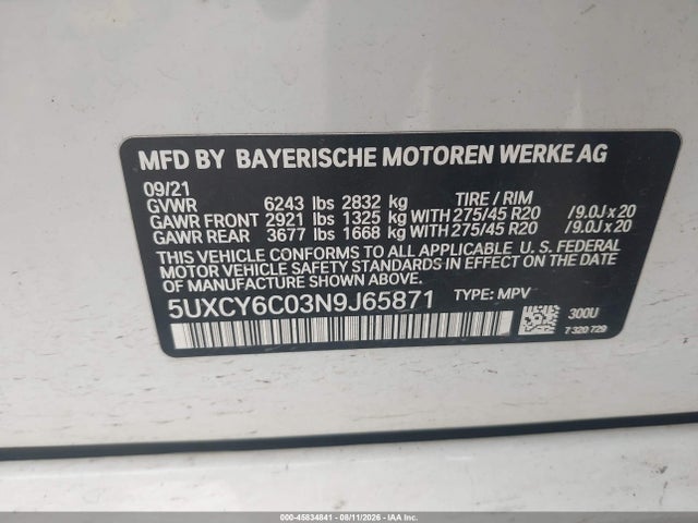 Aukcja sprzedaży 2022 Bmw X6 Xdrive40i, vin: 5UXCY6C03N9J65871, numer aukcji: 45834841