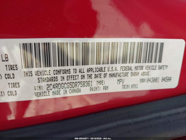 45834871 :رقم المزاد ، 2C4RDGCG5DR758361 vin ، 2013 Dodge Grand Caravan Sxt مزاد بيع