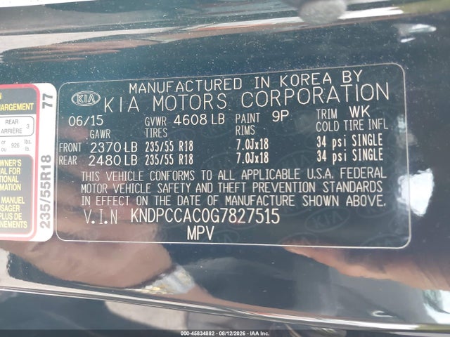 Aukcja sprzedaży 2016 Kia Sportage Ex, vin: KNDPCCAC0G7827515, numer aukcji: 45834882