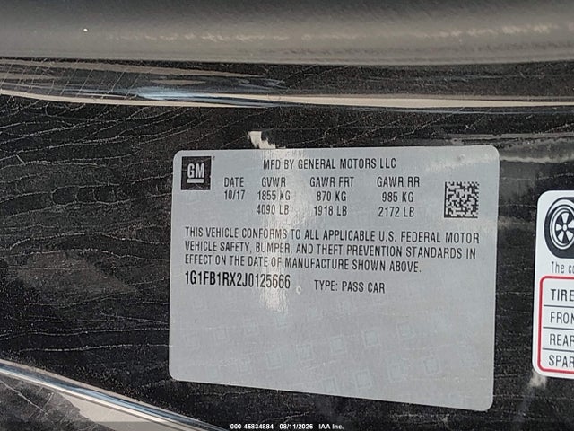 Продажа на аукционе авто 2018 Chevrolet Camaro 1lt, vin: 1G1FB1RX2J0125666, номер лота: 45834884